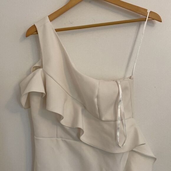 BCBG White Ruffled One Shoulder Mini Dress Size 8 - Picture 3 of 14